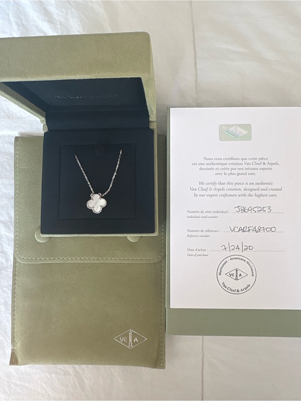 Van Cleef & Arpels White Alhambra Clover Necklace